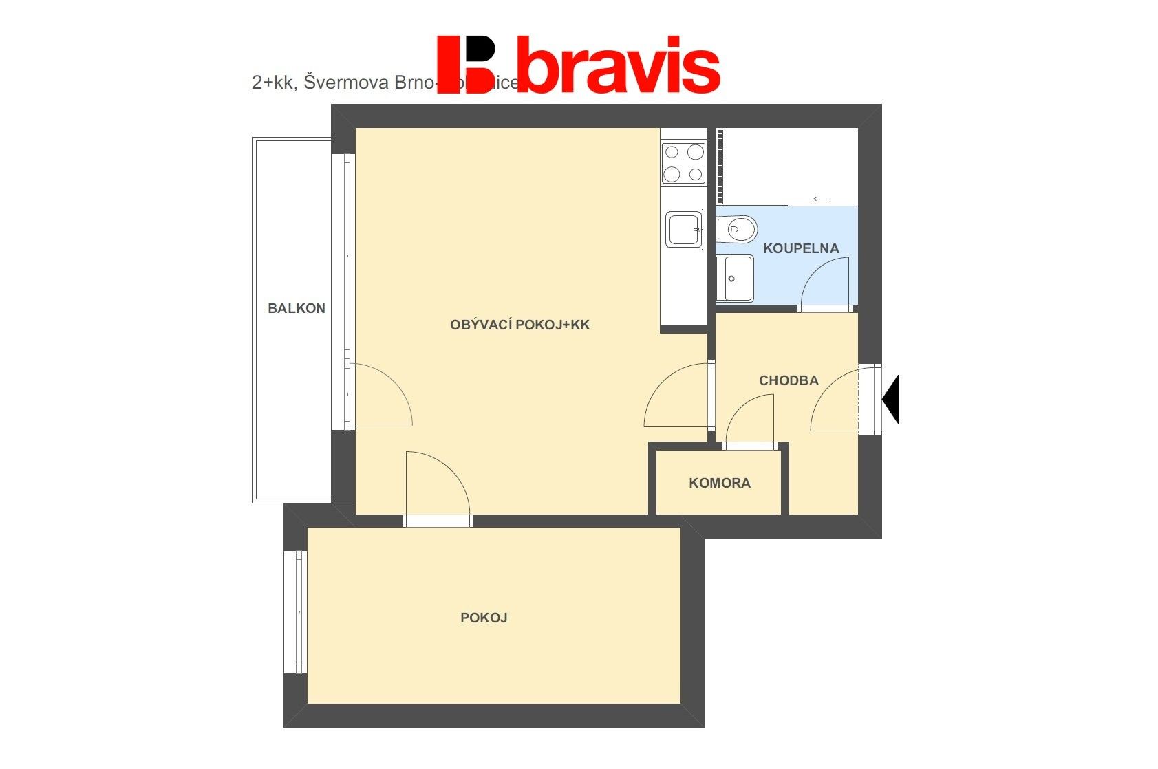 Pronájem byt 2+kk - Švermova 601, Brno Bohunice, 41 m² - 2