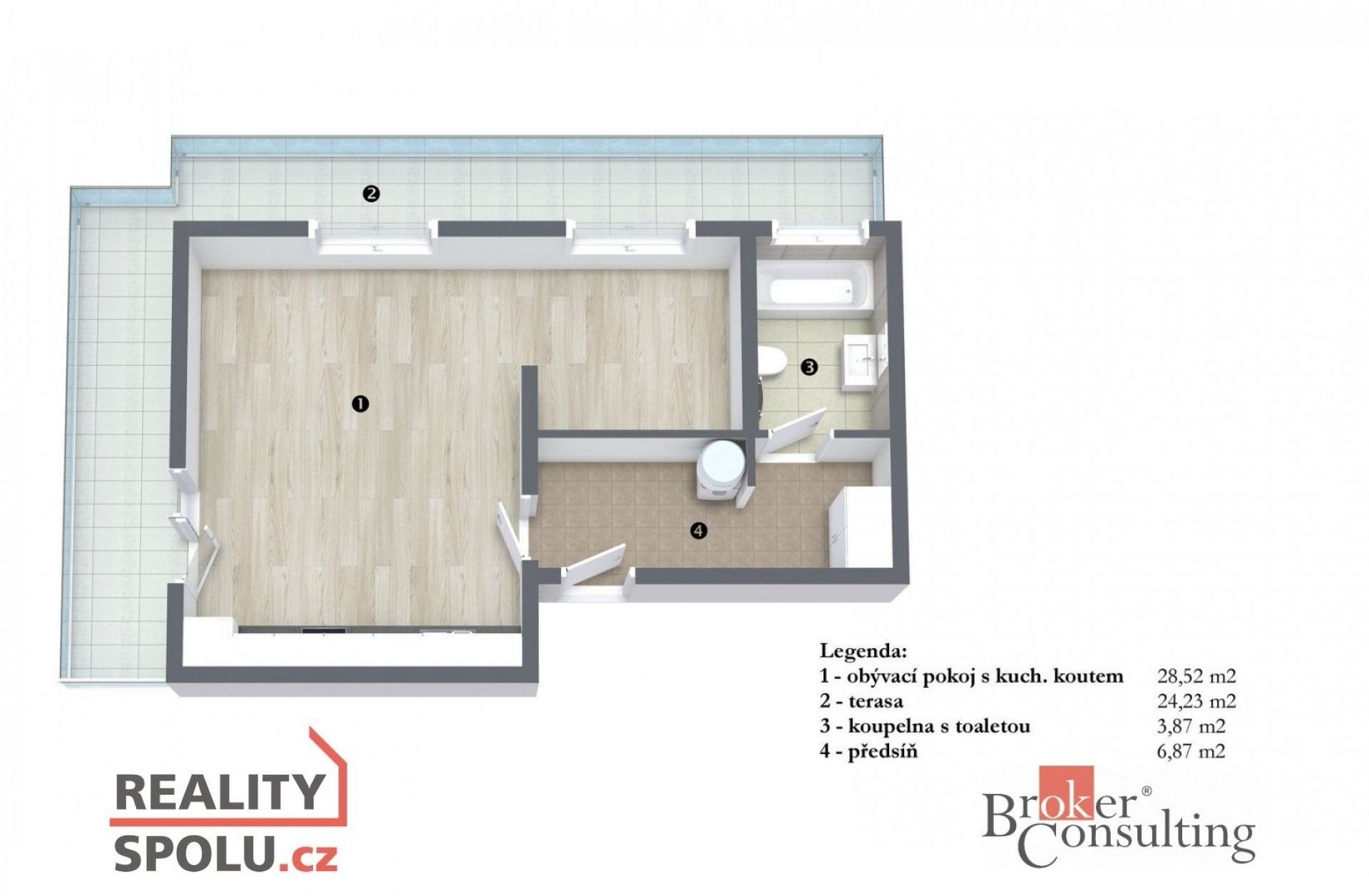 Pronájem byt 1+kk - Nad Rokoskou, Praha, 42 m²