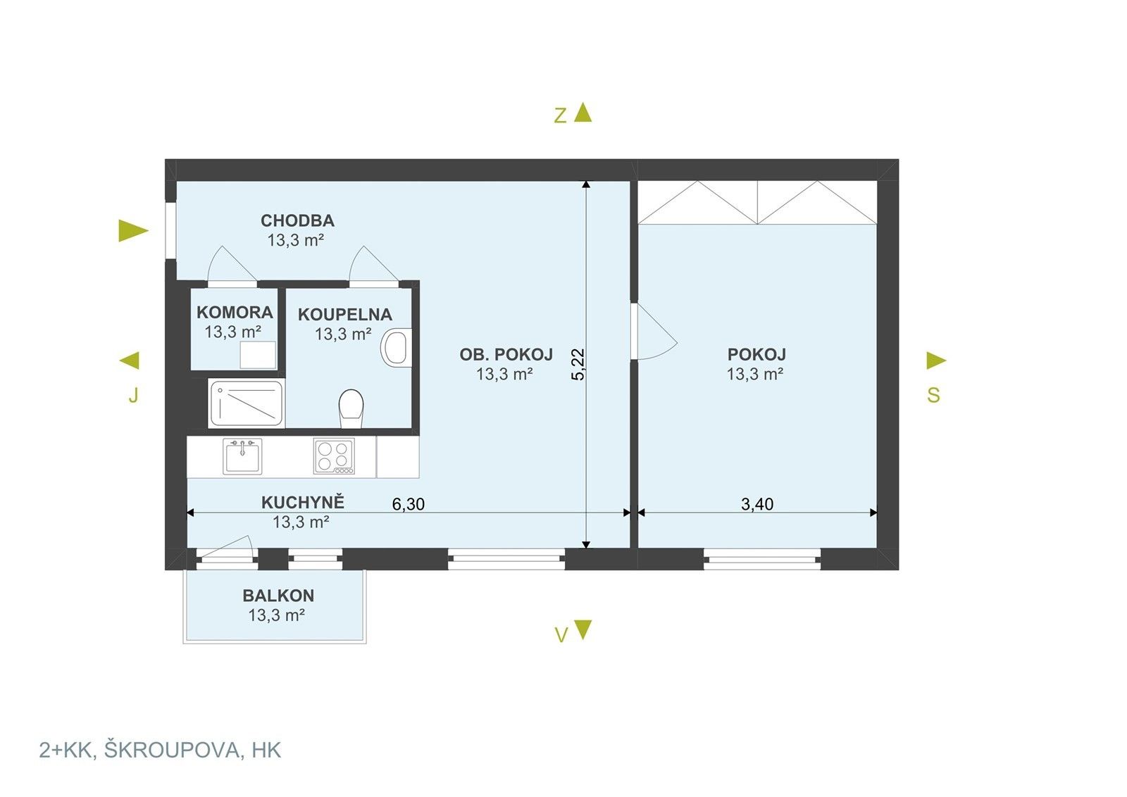 Byt 2+kk · 45 m² · Škroupova  , Hradec Králové - 3