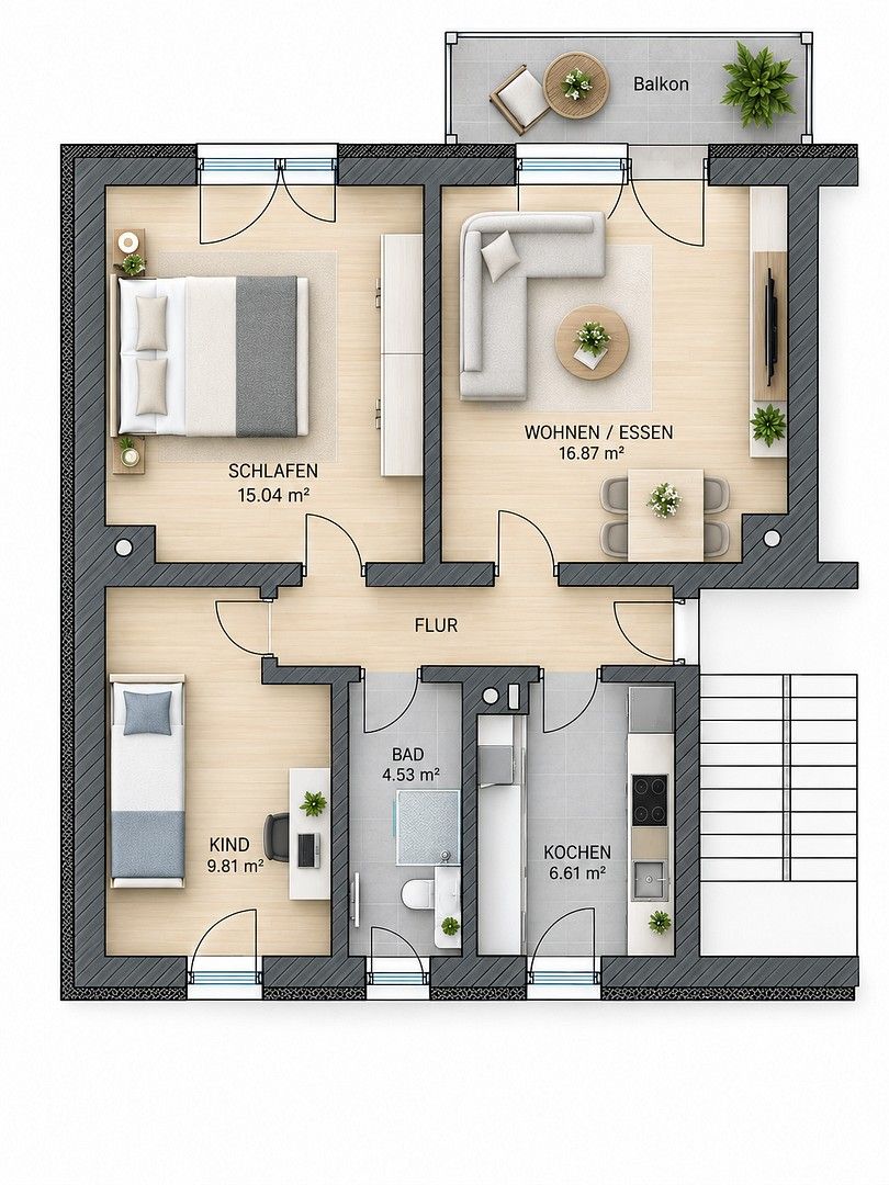 Byt 3+1 · 61 m² · Hainstraße 16, , Sasko - 3