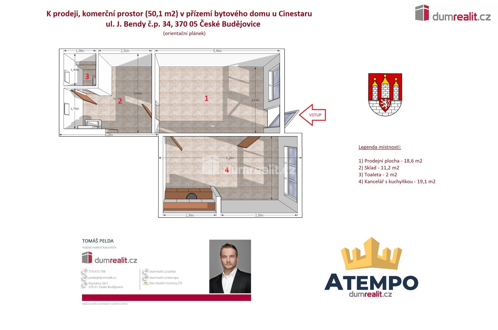 Obchodní prostory, J. Bendy, České Budějovice, 50 m² - 2