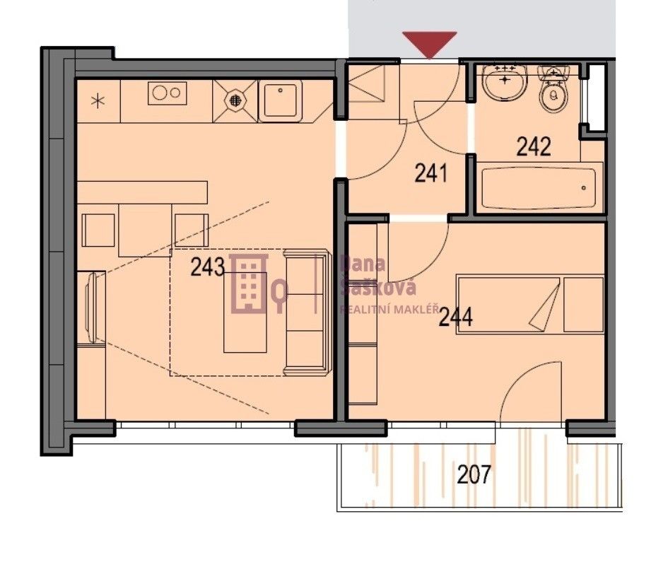 Pronájem byt 2+kk - sídliště Vajgar 531, Jindřichův Hradec III, 31 m² - 5