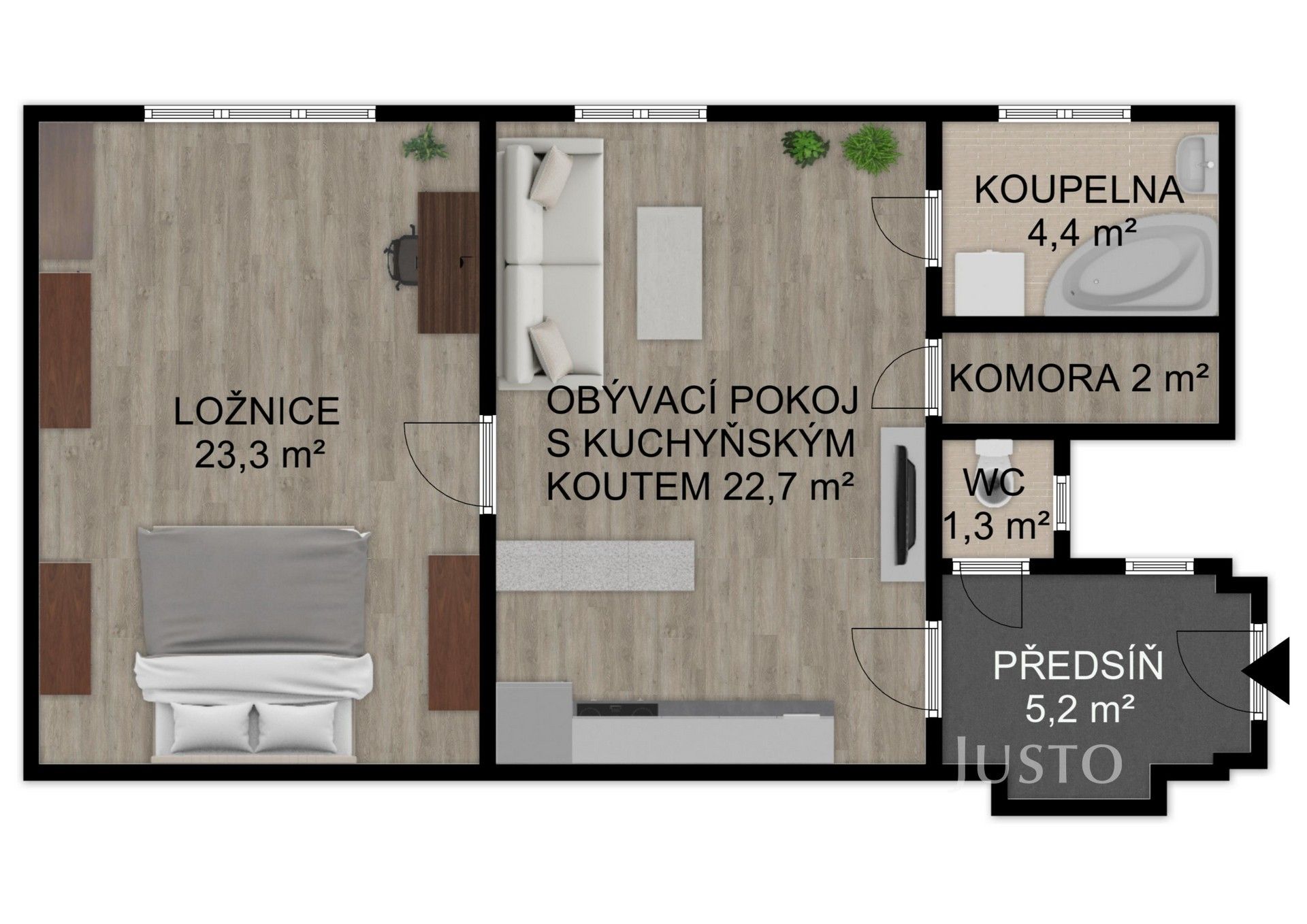 Byt 2+kk, 59 m²