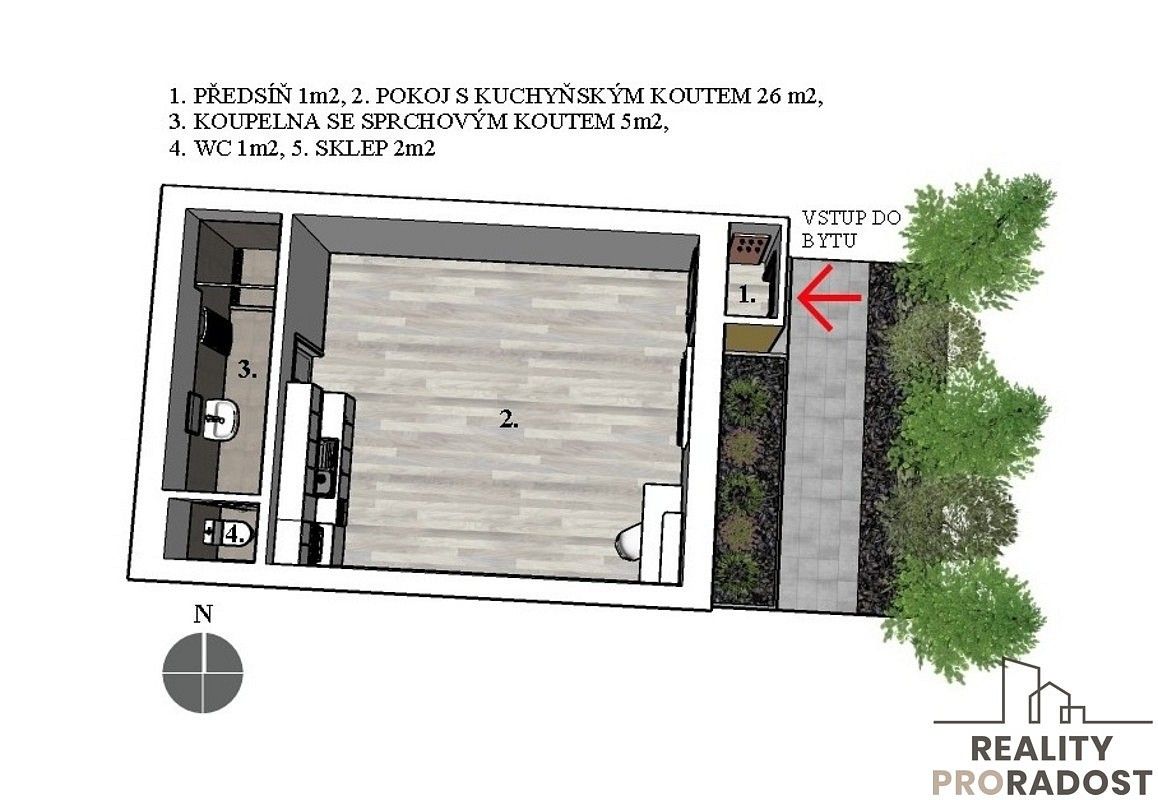 Byt 1+kk · 33 m² · Brno - Líšeň, okres Brno-město, Jihomoravský kraj - 4
