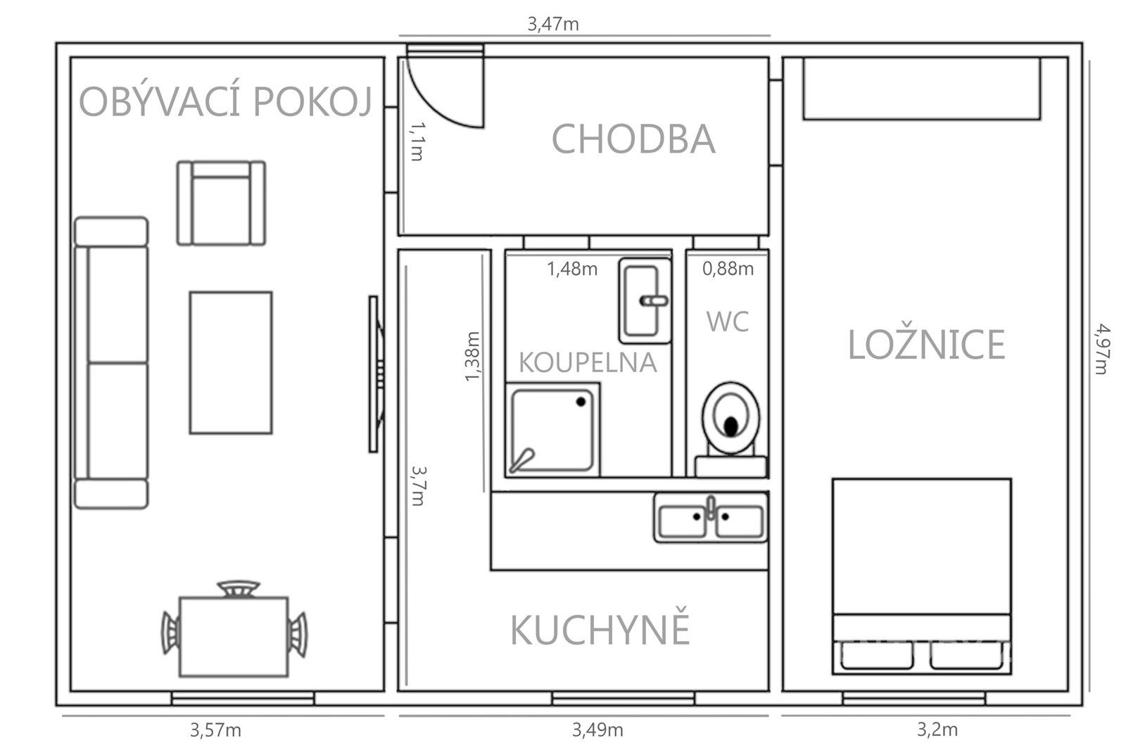 Prodej byt 2+1 - Štúrova, Teplice, 49 m²
