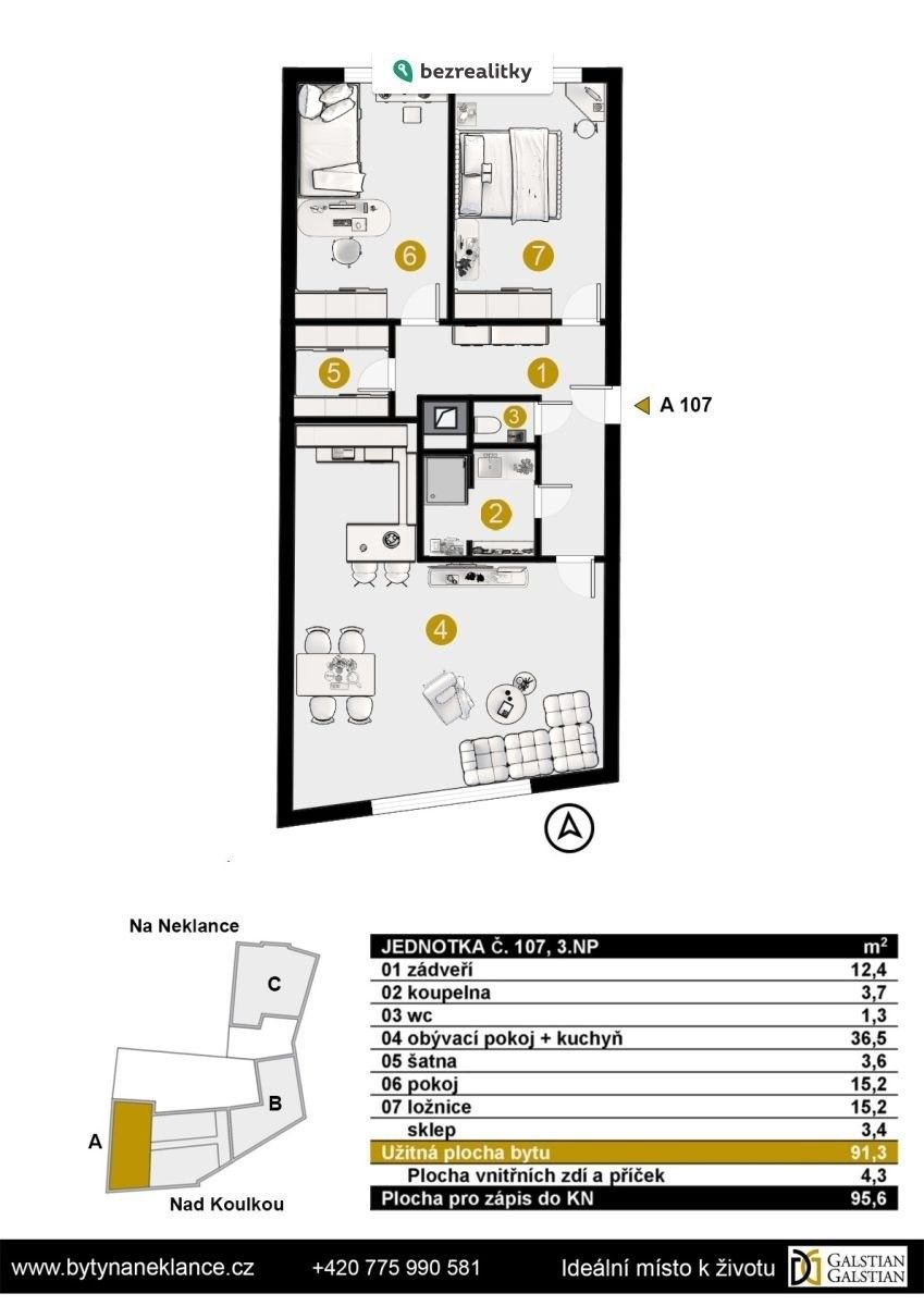 Byt 3+kk · 95 m² · Nad Koulkou 3383, Praha Smíchov - 3
