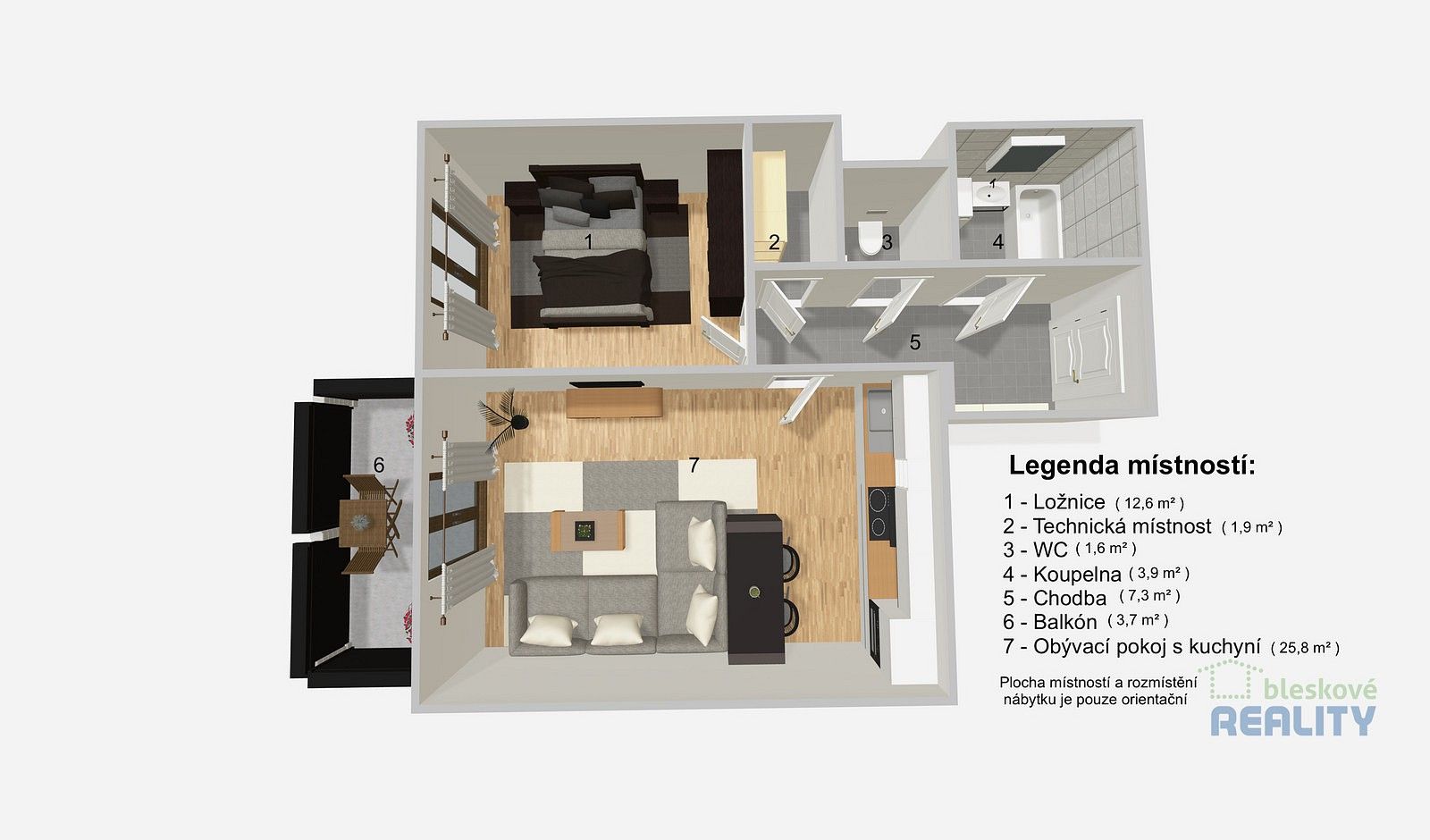 Byt 2+kk · 54 m² · Praha - Modřany, okres Praha 12, Hlavní město Praha - 3