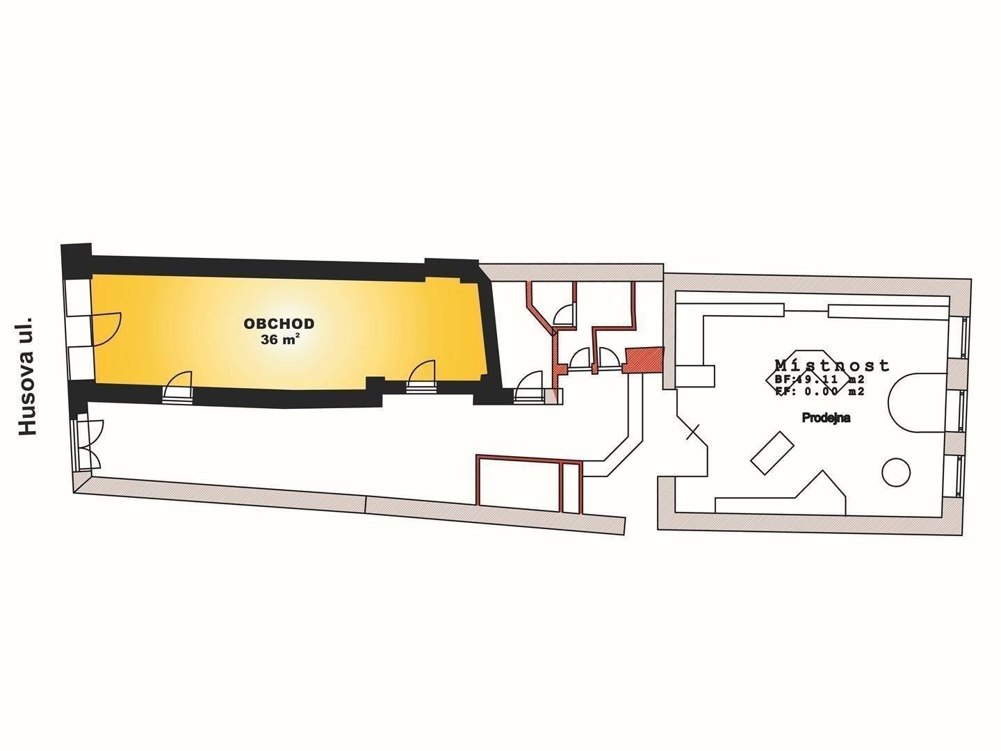 Pronájem obchodní prostory - Husova, Jihlava, 36 m²