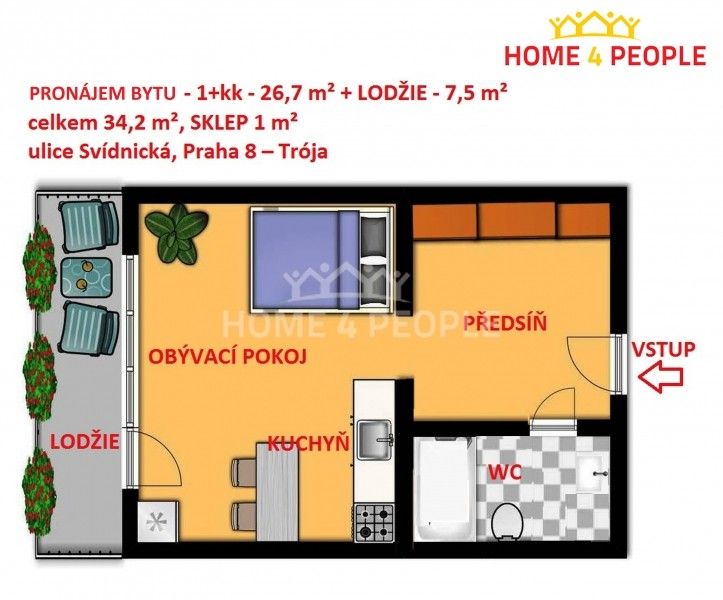 1+kk, Svídnická, Praha, 34 m² - 1
