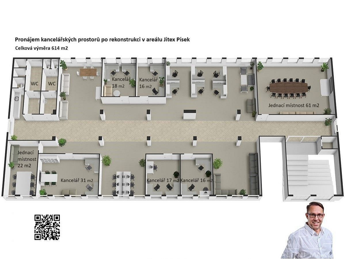 Pronájem kancelář - Písek - Budějovické Předměstí, Jihočeský kraj, 549 m² - 5