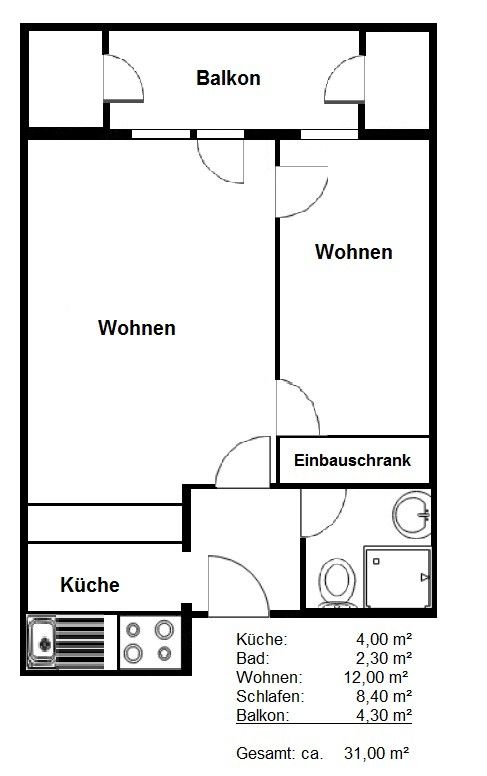 2+1, Köln Braunsfeld Nordrhein-Westfalen 50933, 31 m² - 1