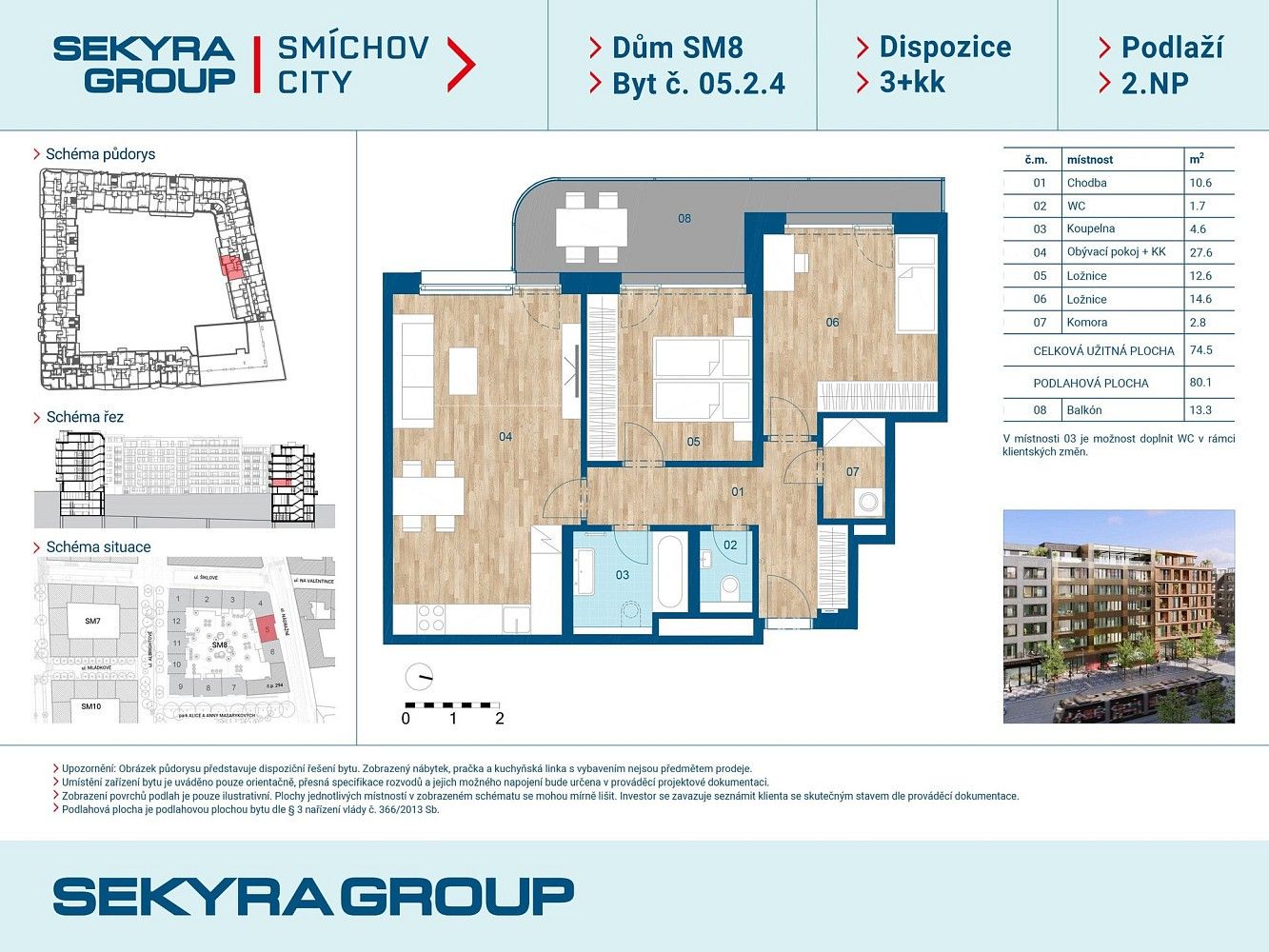 3+kk, Šiklové, Praha 5 - Smíchov, 74 m² - 2