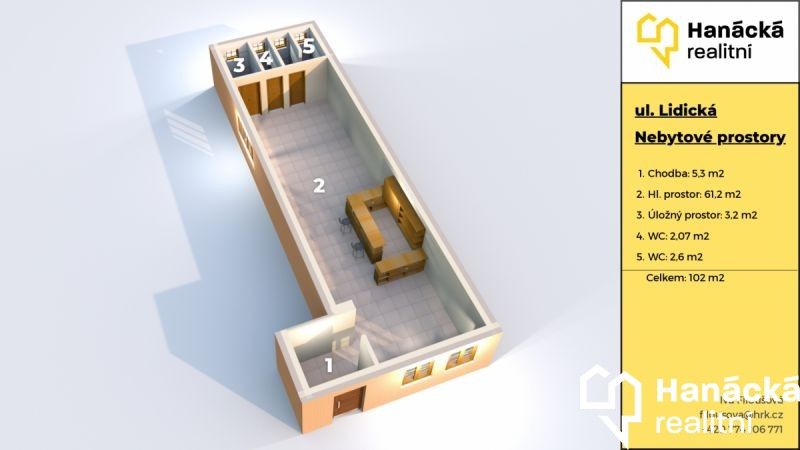 Pronájem obchodní prostory - Lidická, Prostějov, 102 m²