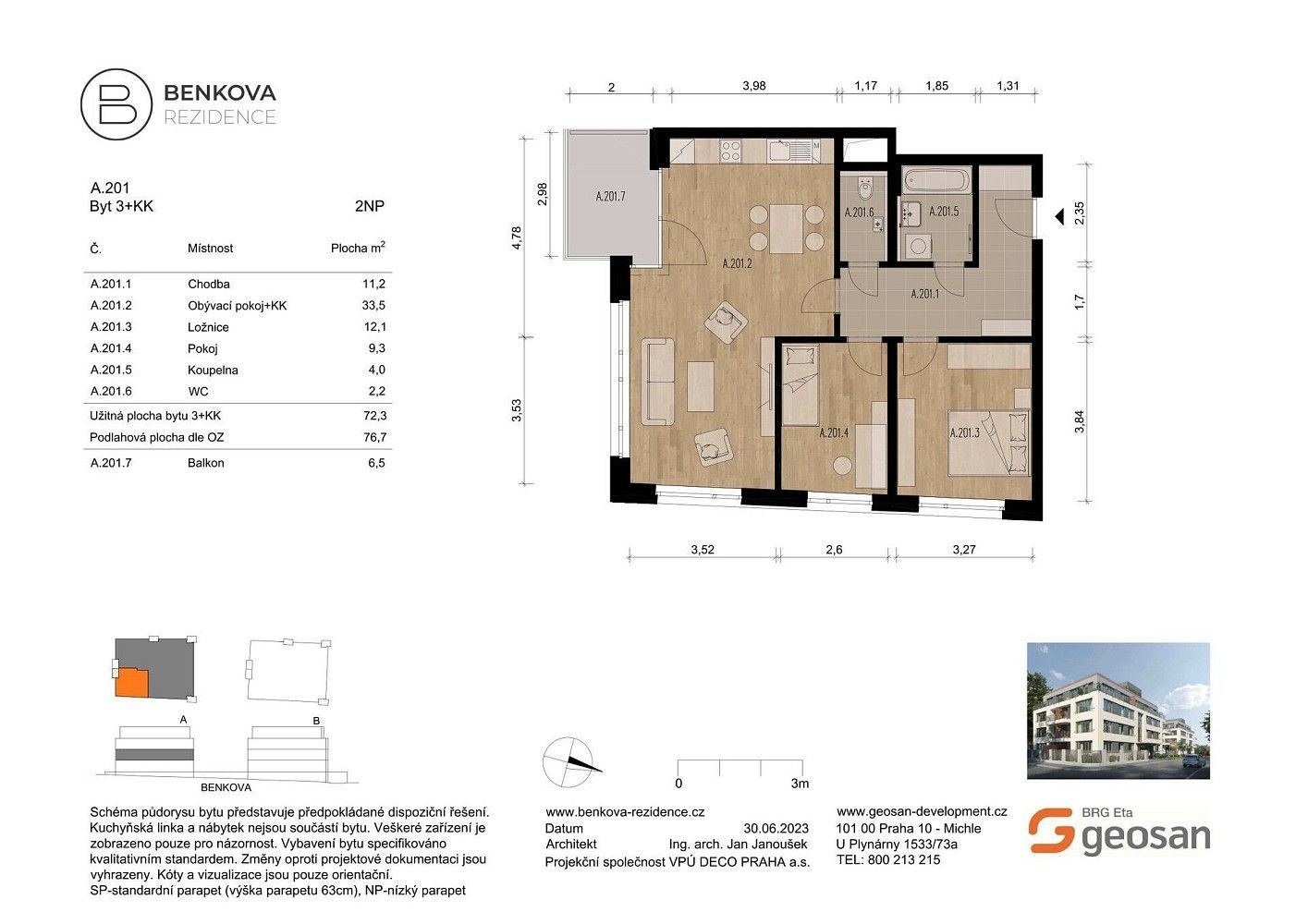 Byt 3+kk, 76 m²