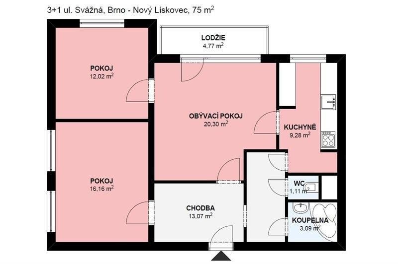 Pronájem byt 3+1 - Svážná, Brno, 70 m²