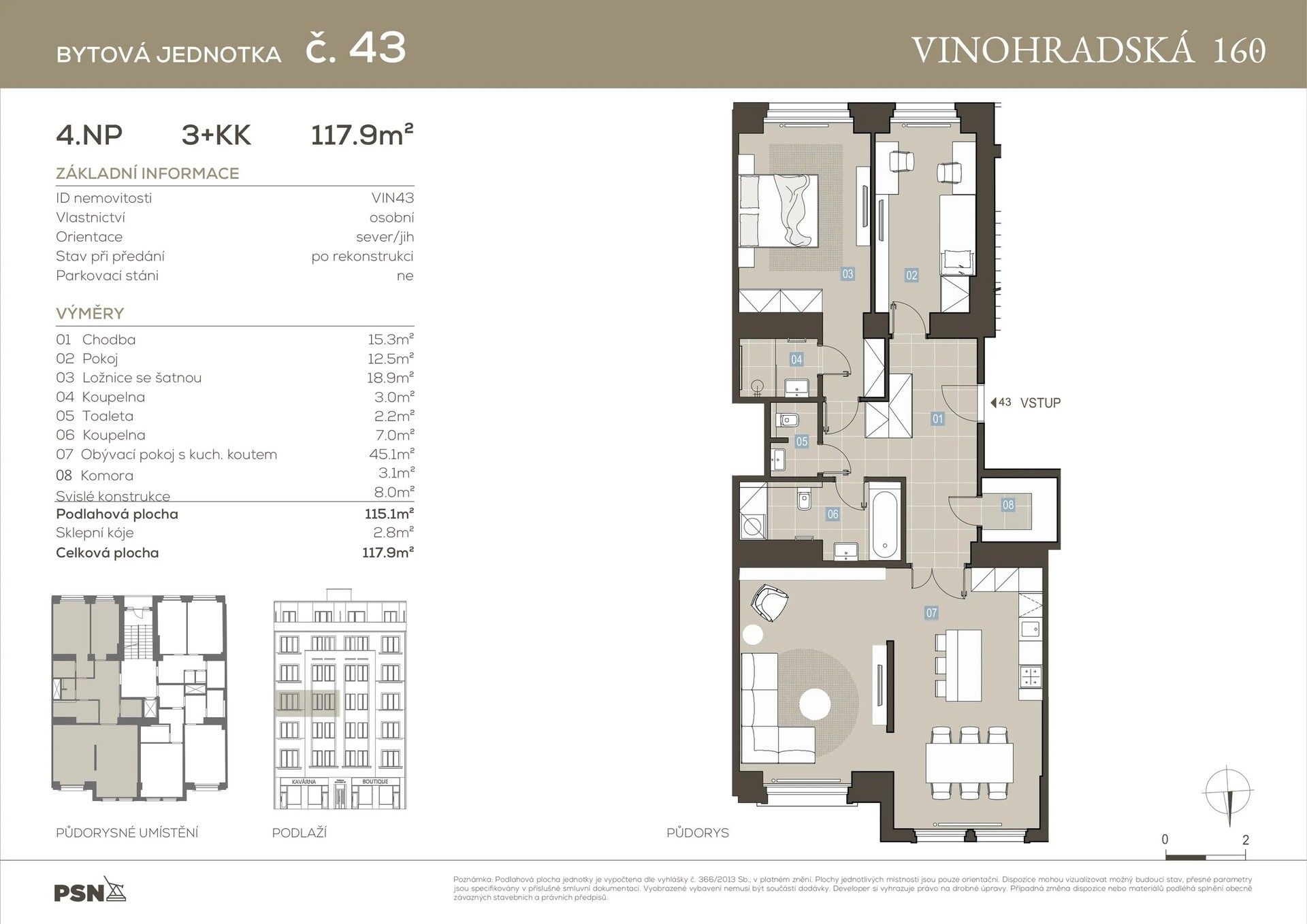 Byt 3+kk · 107 m² · Vinohradská, Praha - 3