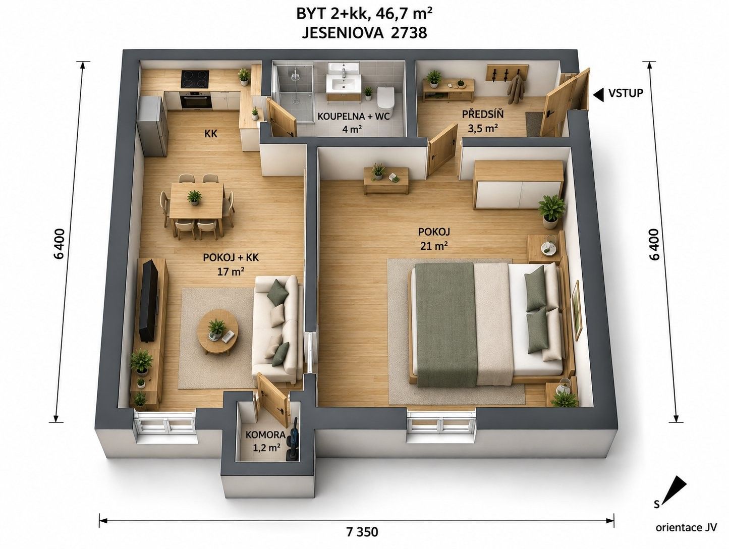 Byt 2+kk · 47 m² · Jeseniova, Praha - 4