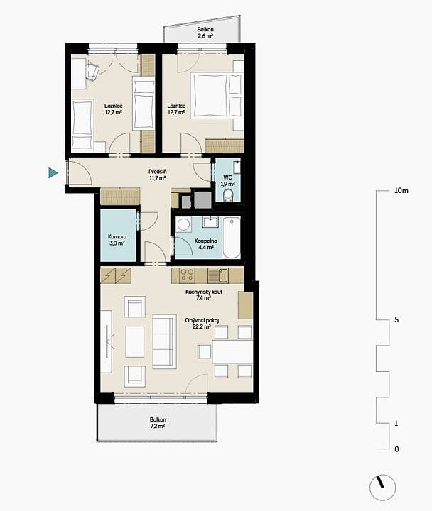 Byt 3+kk · 76 m² · Praha - Malešice, okres Praha 10, Hlavní město Praha - 3