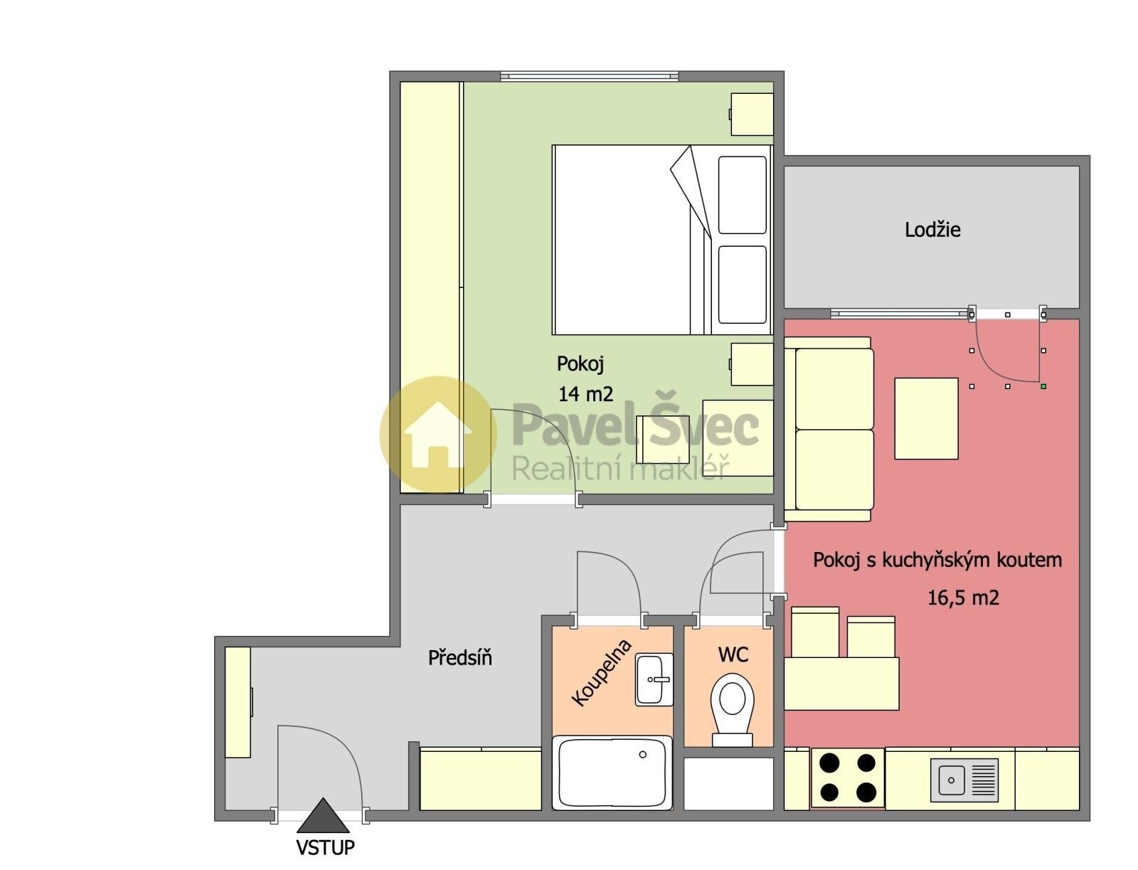 Pronájem byt 1+1 - Na Pěníku 429, Písek Pražské Předměstí, 43 m² - 5