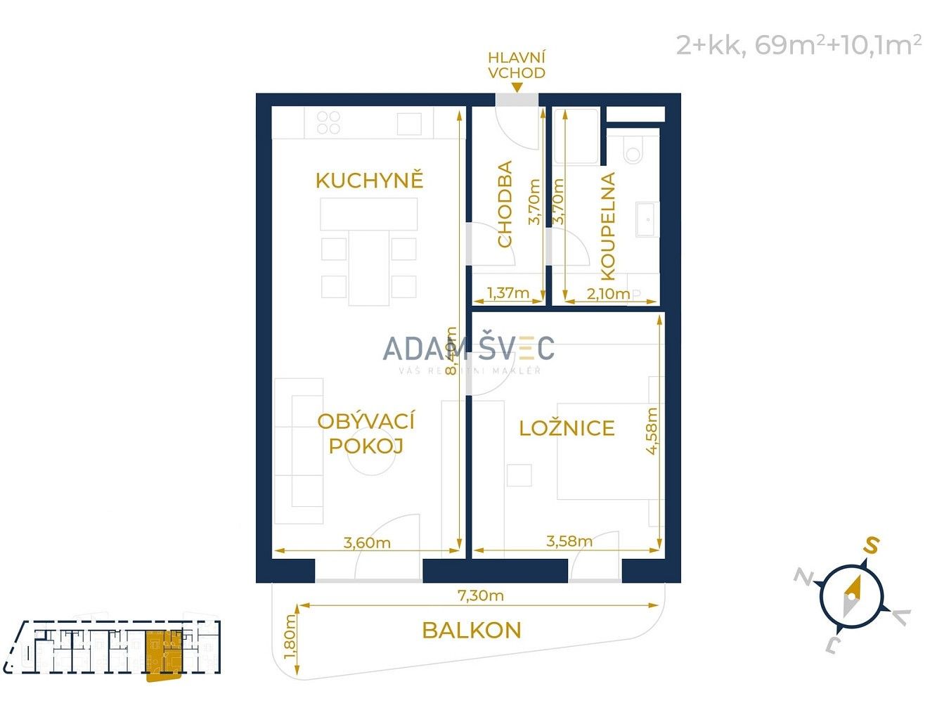 2+kk, Olomouc - Hodolany, Olomoucký kraj, 69 m² - 1