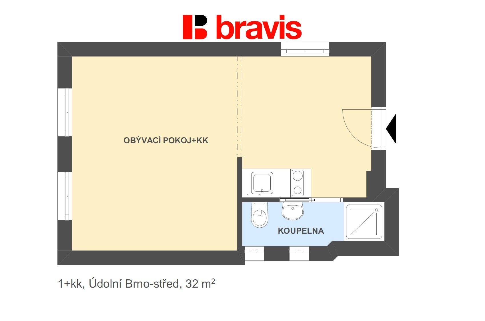 Pronájem byt 1+kk - Údolní, Brno, 32 m²