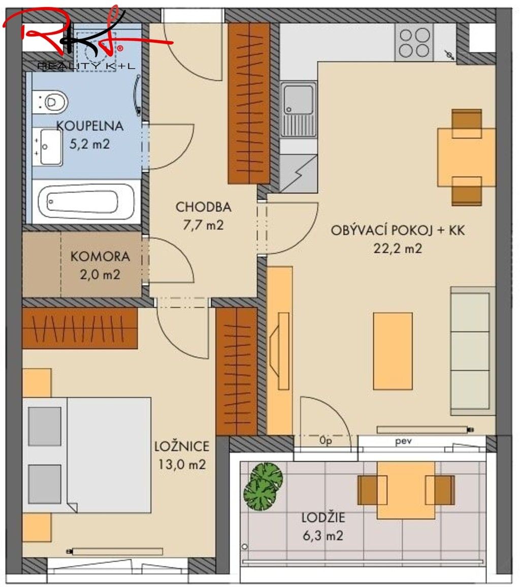 2+kk, náměstí Olgy Scheinpflugové, Praha Hlubočepy, 52 m² - 2