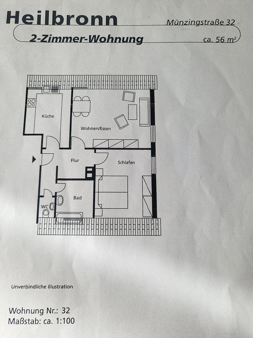 2+1, Münzingstr 32 Heilbronn Heilbronn Baden-Württemberg 74076, 56 m² - 1
