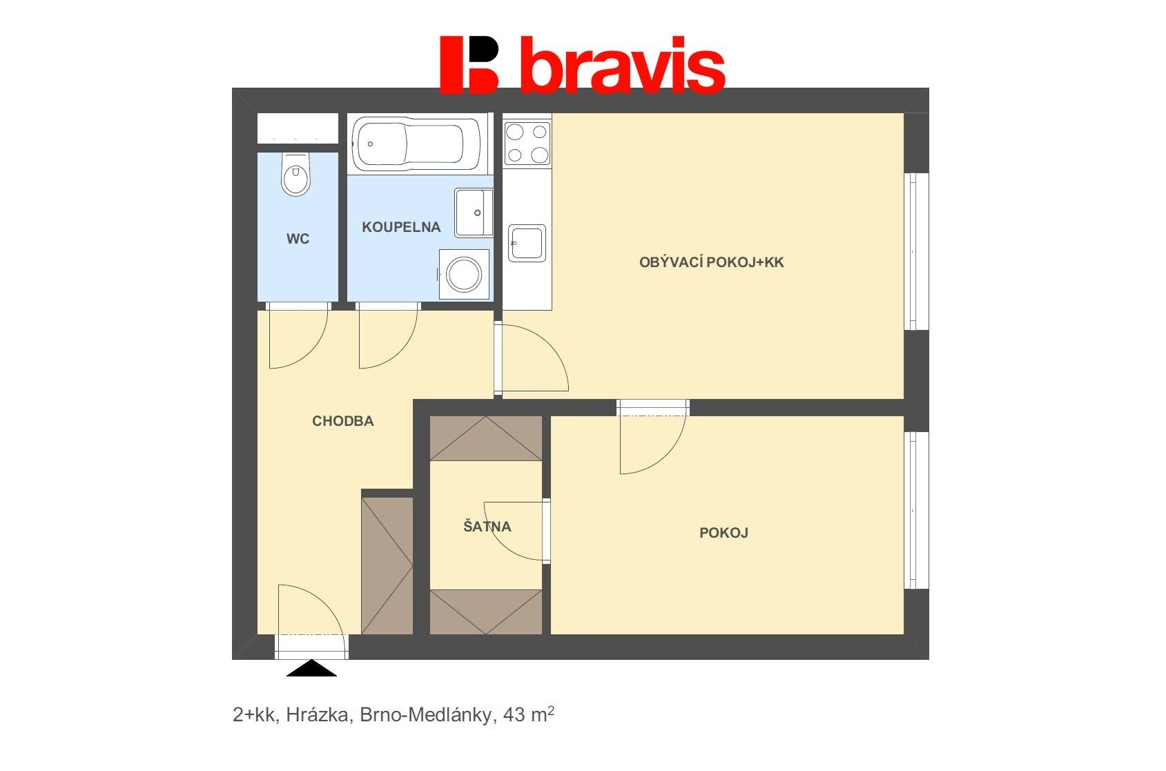 Pronájem byt 2+kk - Hrázka 615, Brno Medlánky, 43 m² - 5