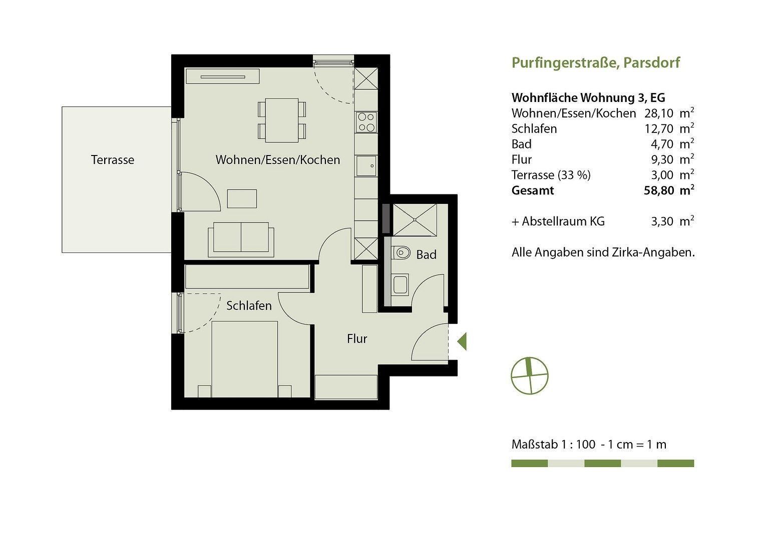 2+1, Parsdorf Parsdorf Bayern 85599, 59 m² - 1