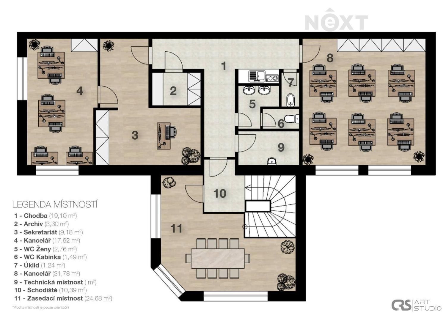 Pronájem kancelář - Nádražní, Starý Plzenec, 72 m²