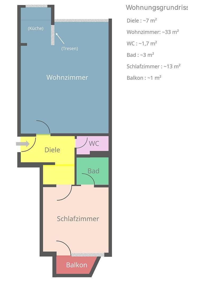 2+1, Volmerswerther Str. 26 Düsseldorf Bilk Nordrhein-Westfalen 40221, 59 m² - 1