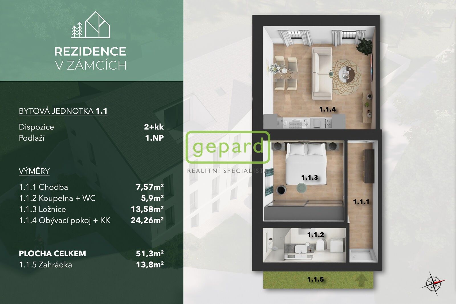 2+kk, V Zámcích, Praha, 51 m²