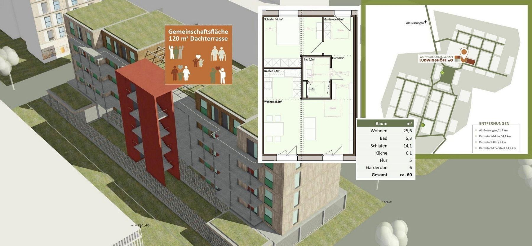 2+1, Ludwigshöhviertel Darmstadt-Bessungen Darmstadt Hessen 64285, 60 m² - 1
