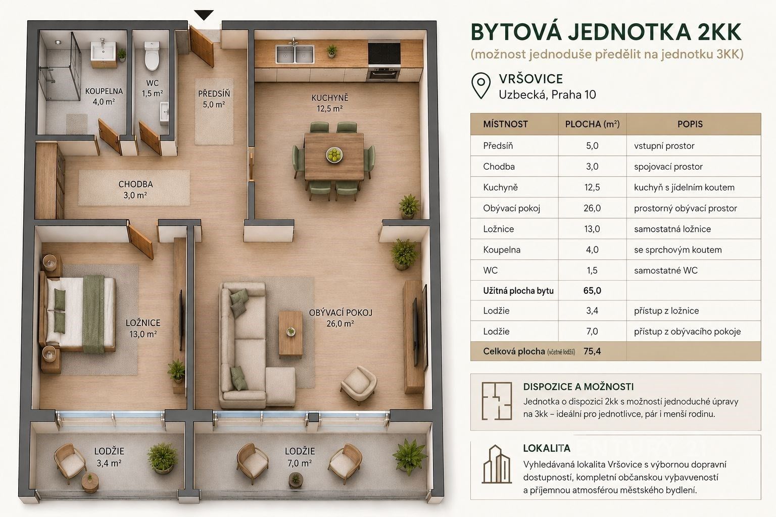 Byt 2+kk · 65 m² · Uzbecká 1463, Praha Vršovice - 4