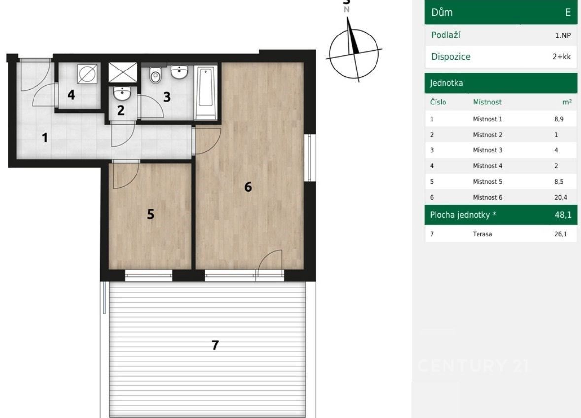 2+kk, Arnošta Staňka 1685, Praha Hostivař, 48 m² - 2