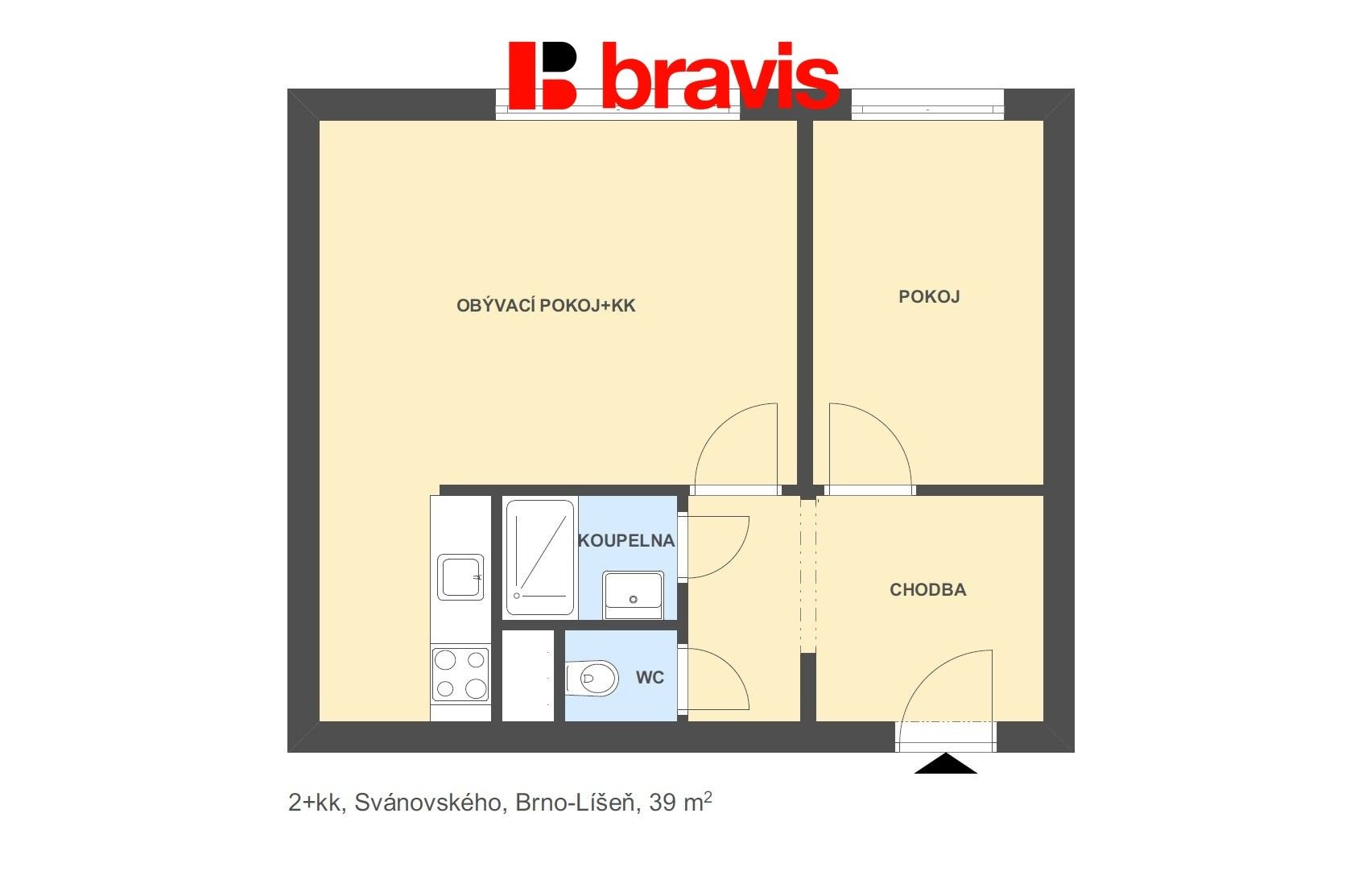 Pronájem byt 2+kk - Svánovského 2338, Brno, 39 m²