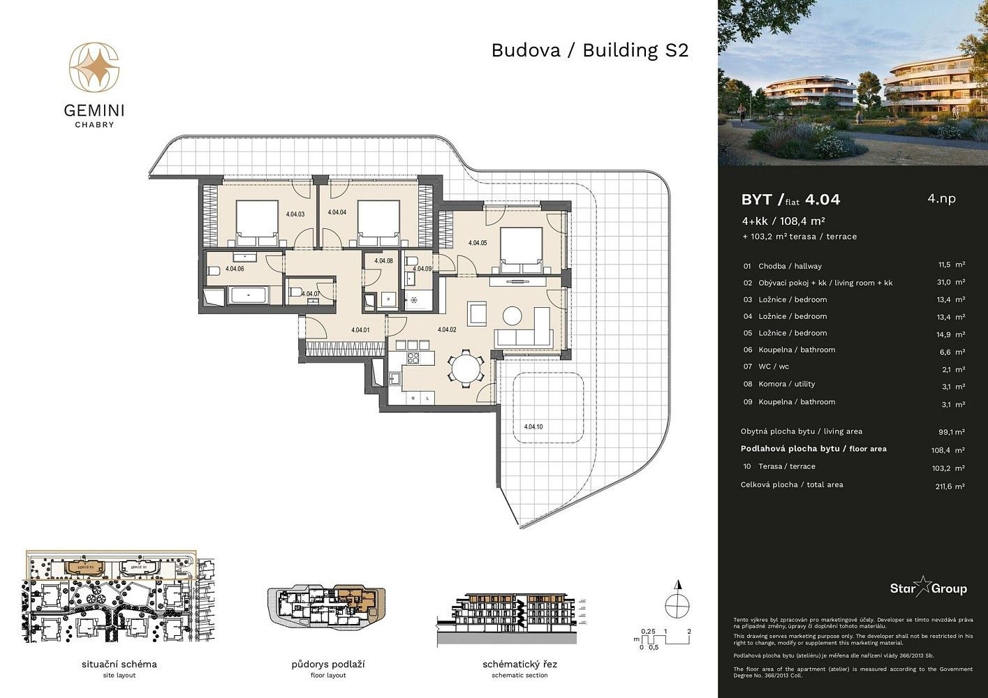 Prodej byt 4+kk - Praha - Dolní Chabry, okres Praha 8, Hlavní město Praha, 108 m² - 2