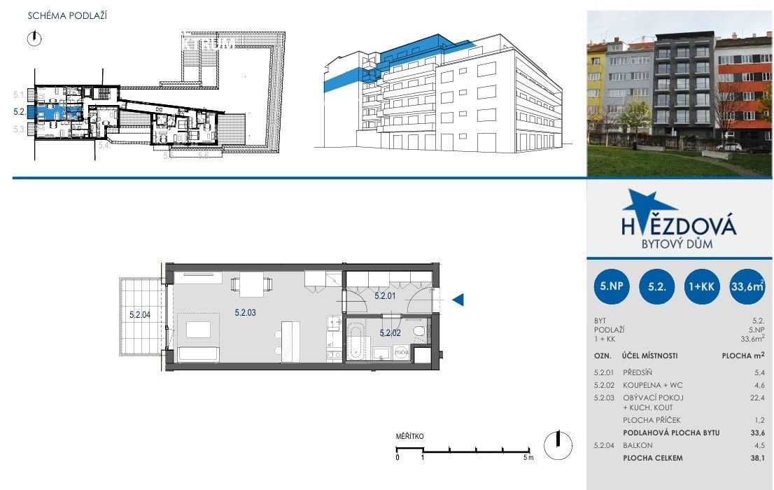 Byt 1+kk · 38 m² · Hvězdová, Brno - 3