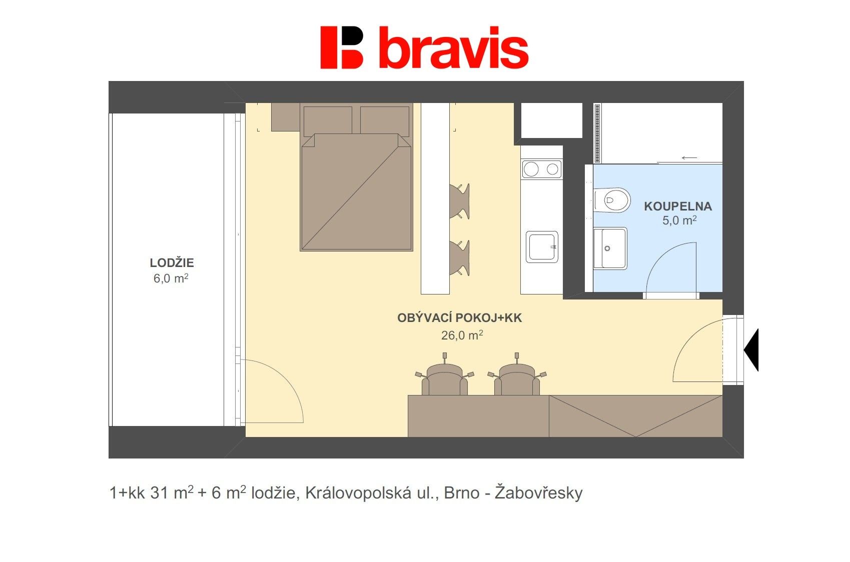 Byt 1+kk · 35 m² · Královopolská 3052, Brno Žabovřesky - 4