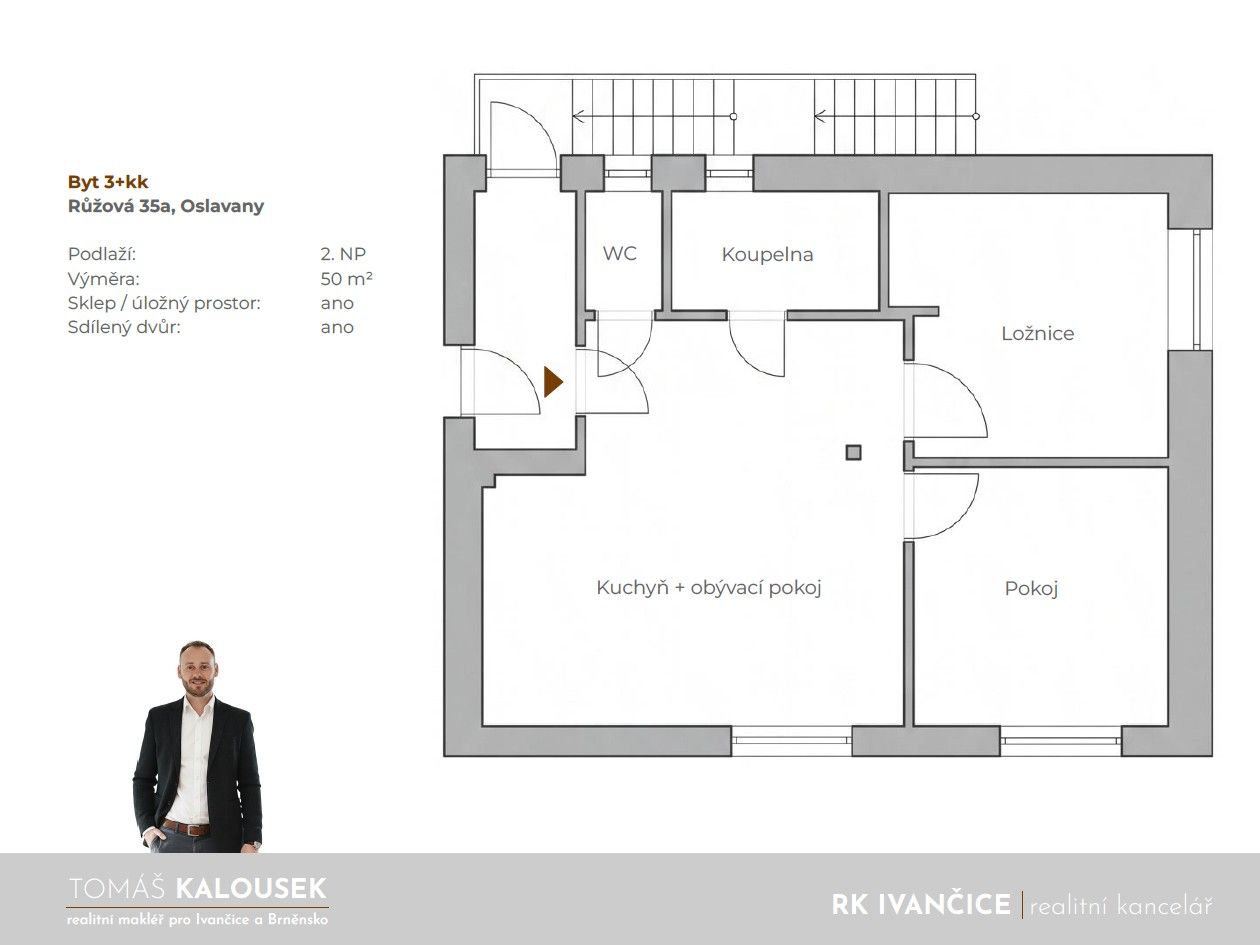 Pronájem byt 3+kk - Růžová, Oslavany, 50 m² - 5