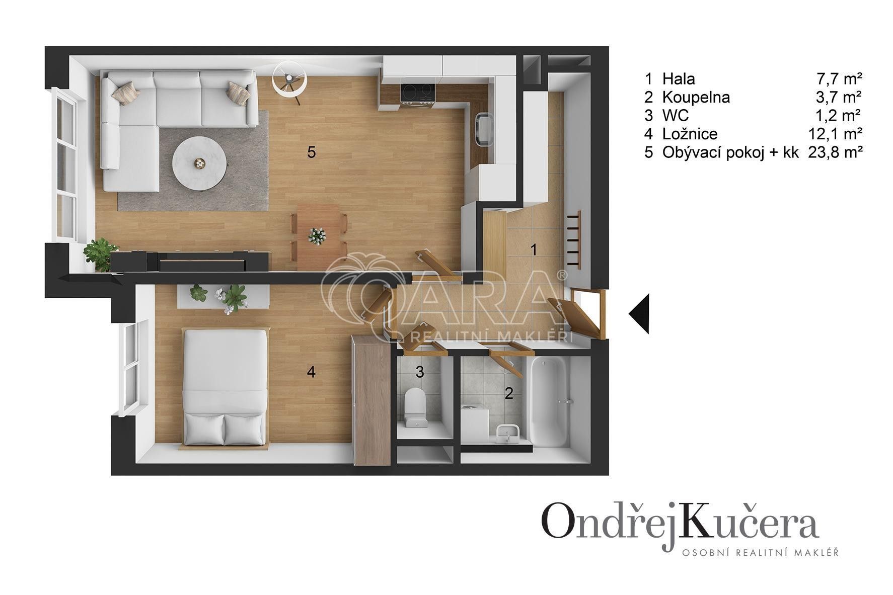 2+kk, Marty Krásové , Praha, 48 m² - 2