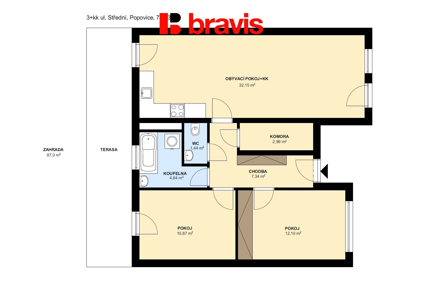 Byt 3+kk · 72 m² · Střední, Popůvky - 3