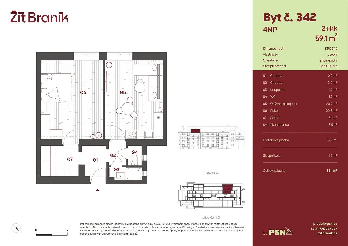 2+kk, Ke Krči, Praha 4 - Braník, 54 m² - 2