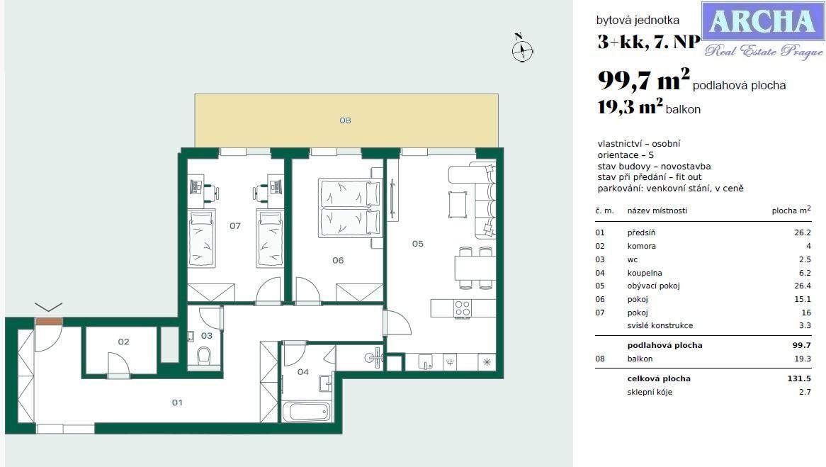 3+kk, V mokřinách, Praha, 131 m²