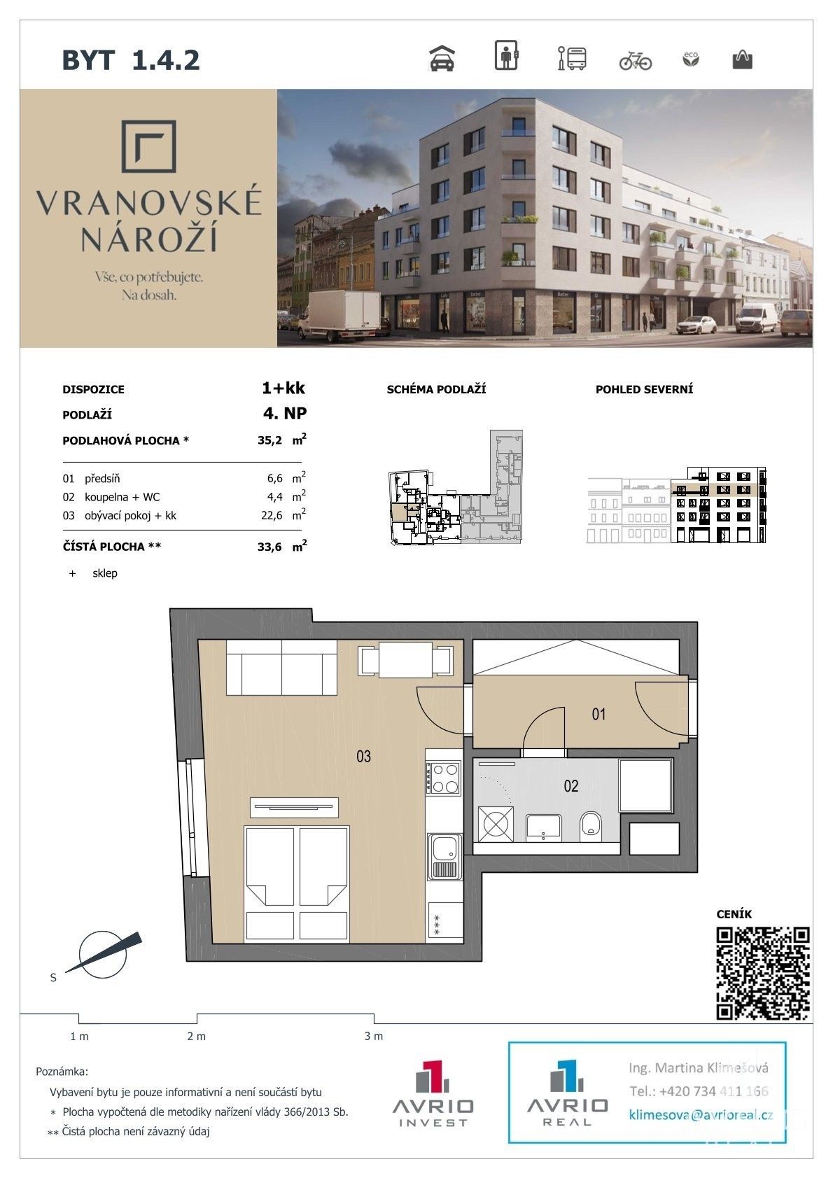 1+kk, Vranovská , Brno Husovice, 33 m² - 2