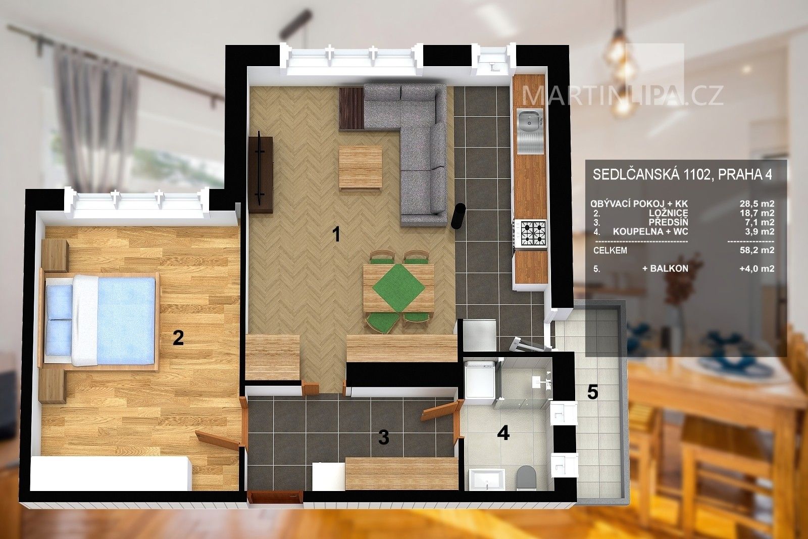 Prodej byt 2+kk - Sedlčanská 1102, Praha, 58 m²