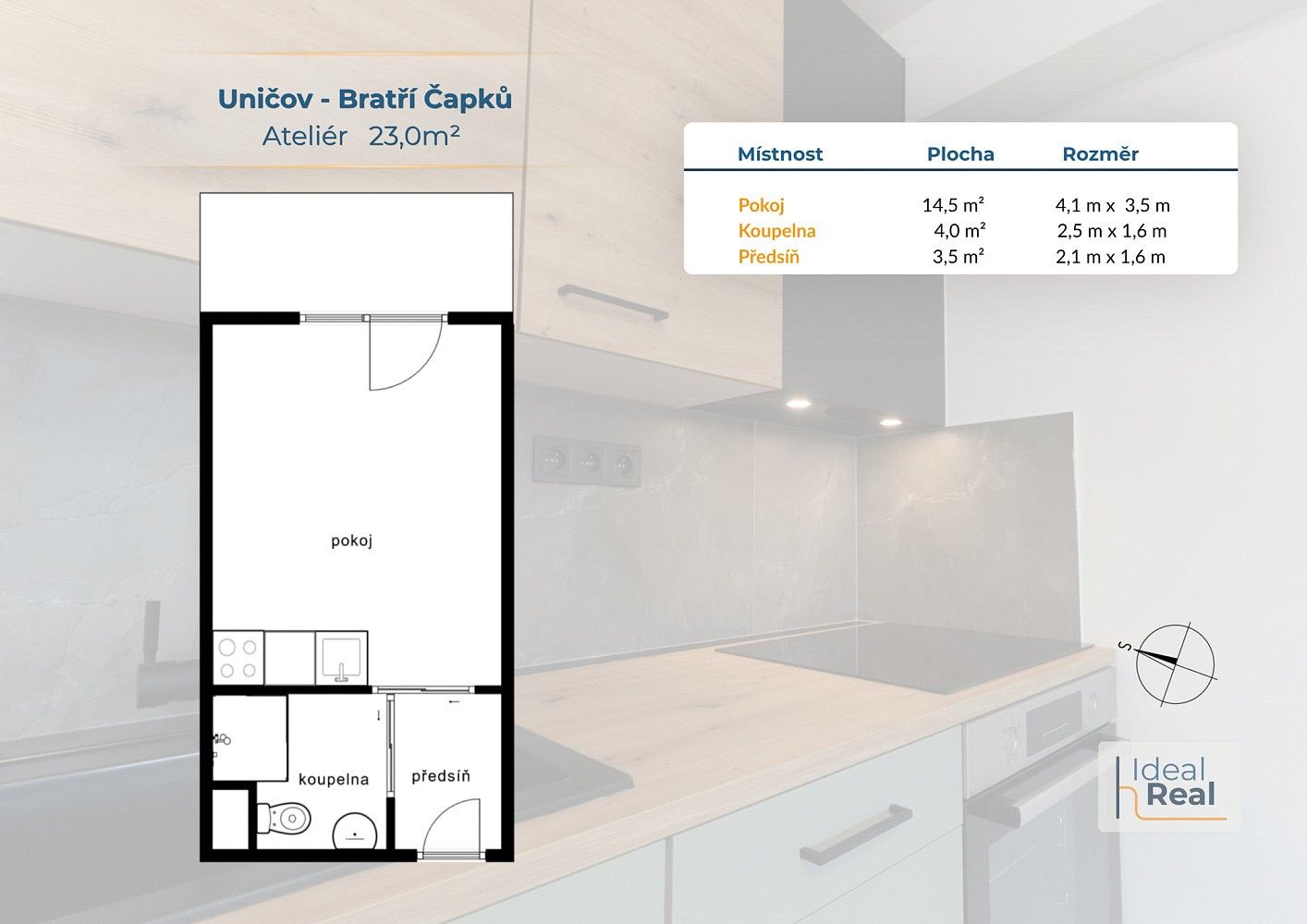 Prodej byt 1+kk - Uničov, okres Olomouc, Olomoucký kraj, 23 m² - 2