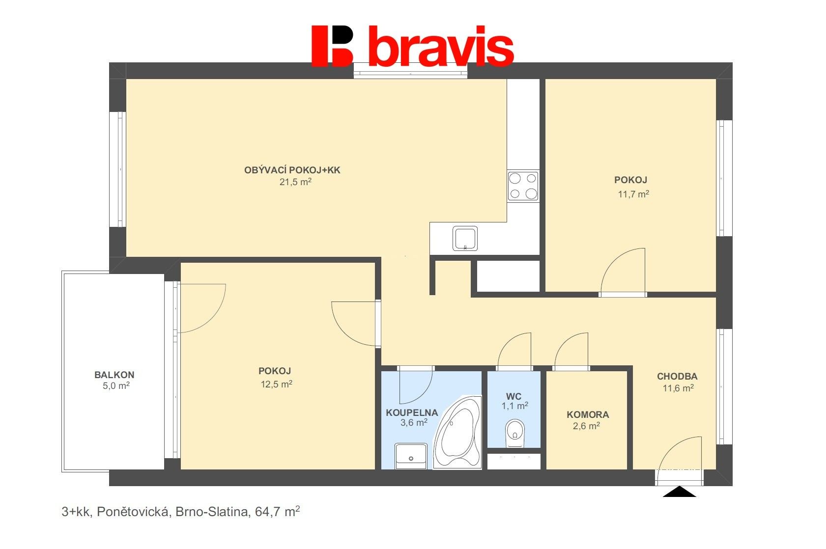 Pronájem byt 3+kk - Ponětovická, Brno Slatina, 65 m² - 5