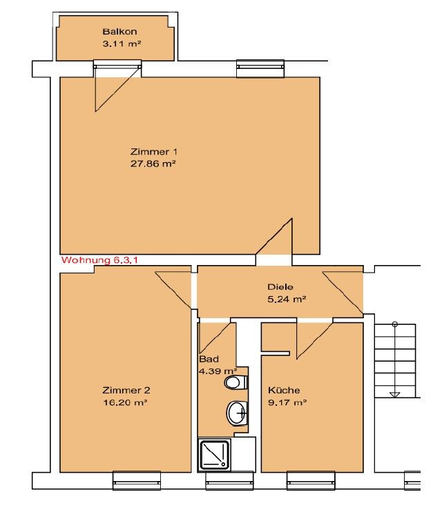 2+1, Eisnerstraße 6 Magdeburg Stadtfeld Sachsen-Anhalt 39110, 65 m² - 2