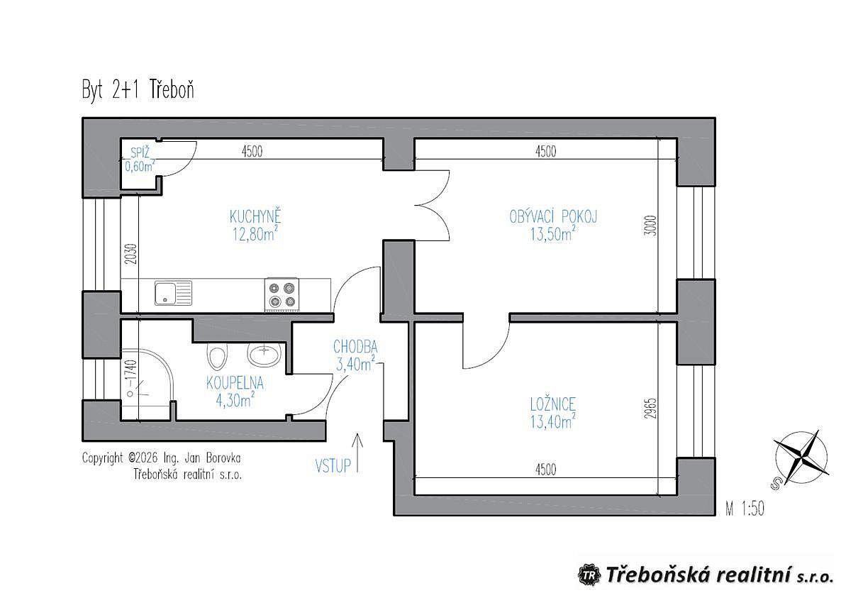 Byt 2+1 · 52 m² · Třeboň - Třeboň II, okres Jindřichův Hradec, Jihočeský kraj - 3